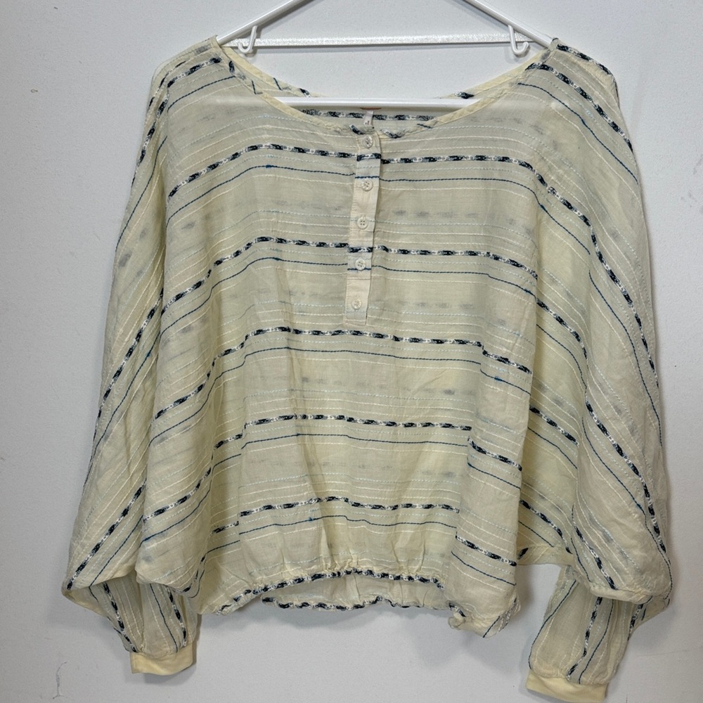 Free People Cream and Black Striped Blouse
